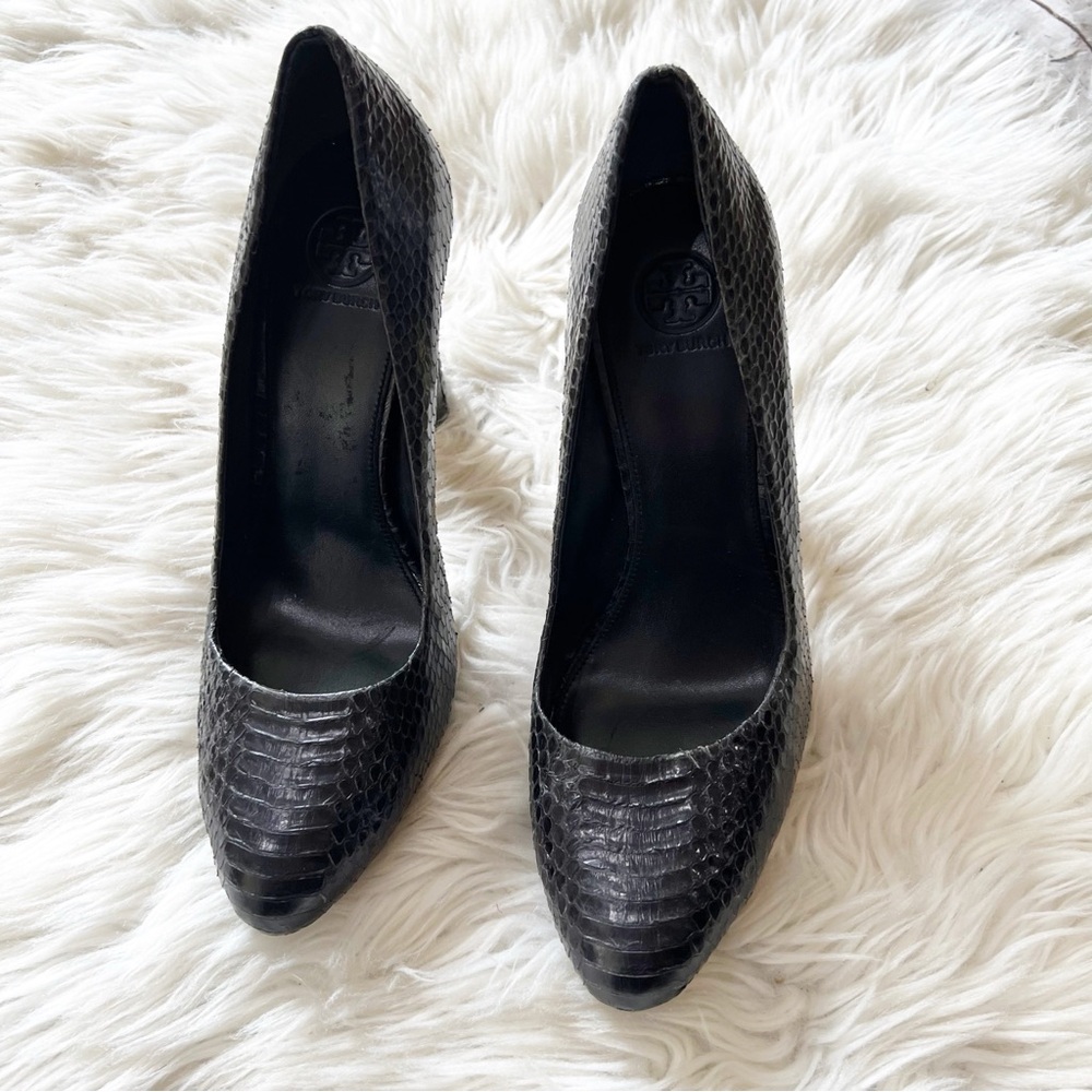 Tory Burch Black Python Snakeskin Leather Gold Tr… - image 4